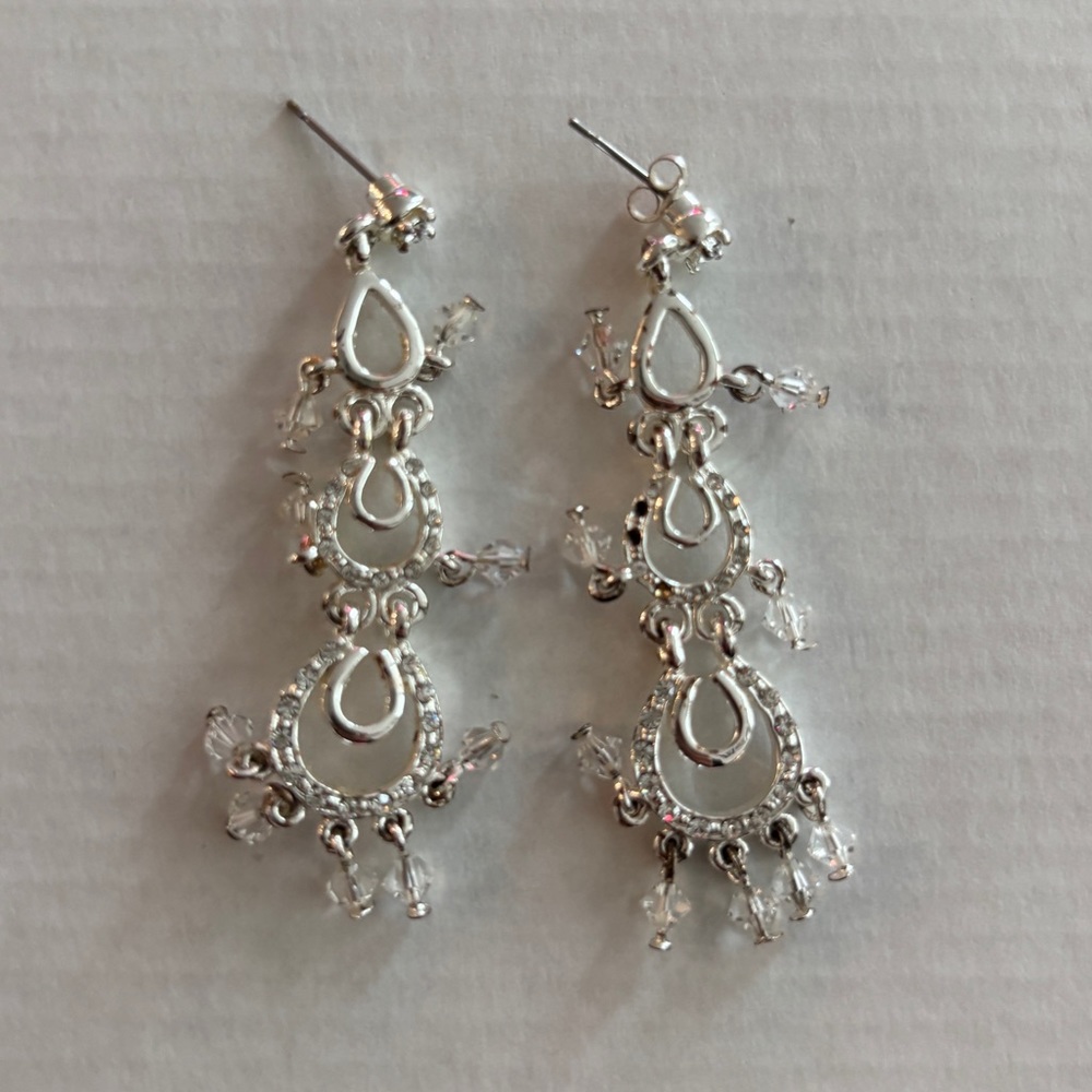 Silver plated crystal dangle earrings